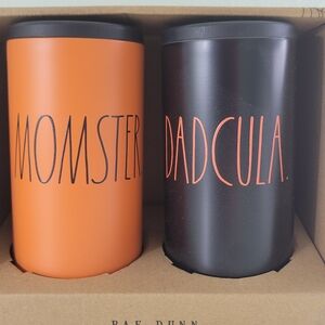 2 Rae Dunn 12oz Insulated Stainless Steel Slim Can Coolers "Momster" "Dadcula"